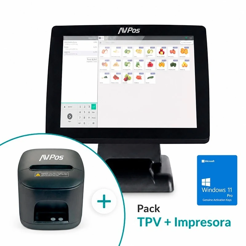 pack tpv avpos k3000 15 i5 8gb 500gb wifi bluetooth lan 1000 w11p tc15 usb 1